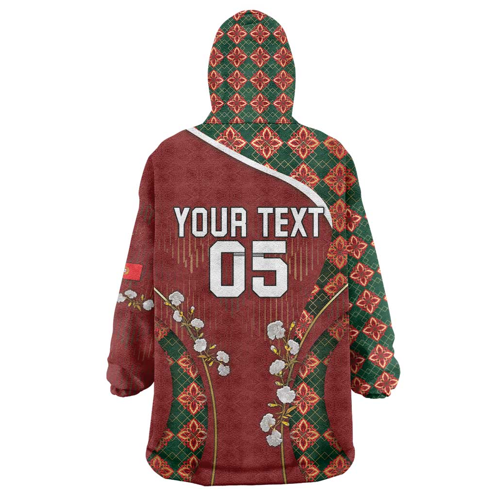 Custom Portugal Football Wearable Blanket Hoodie Floral Gold Carnation Crest Pattern Gold Accents