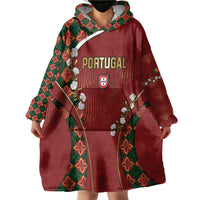 Custom Portugal Football Wearable Blanket Hoodie Floral Gold Carnation Crest Pattern Gold Accents