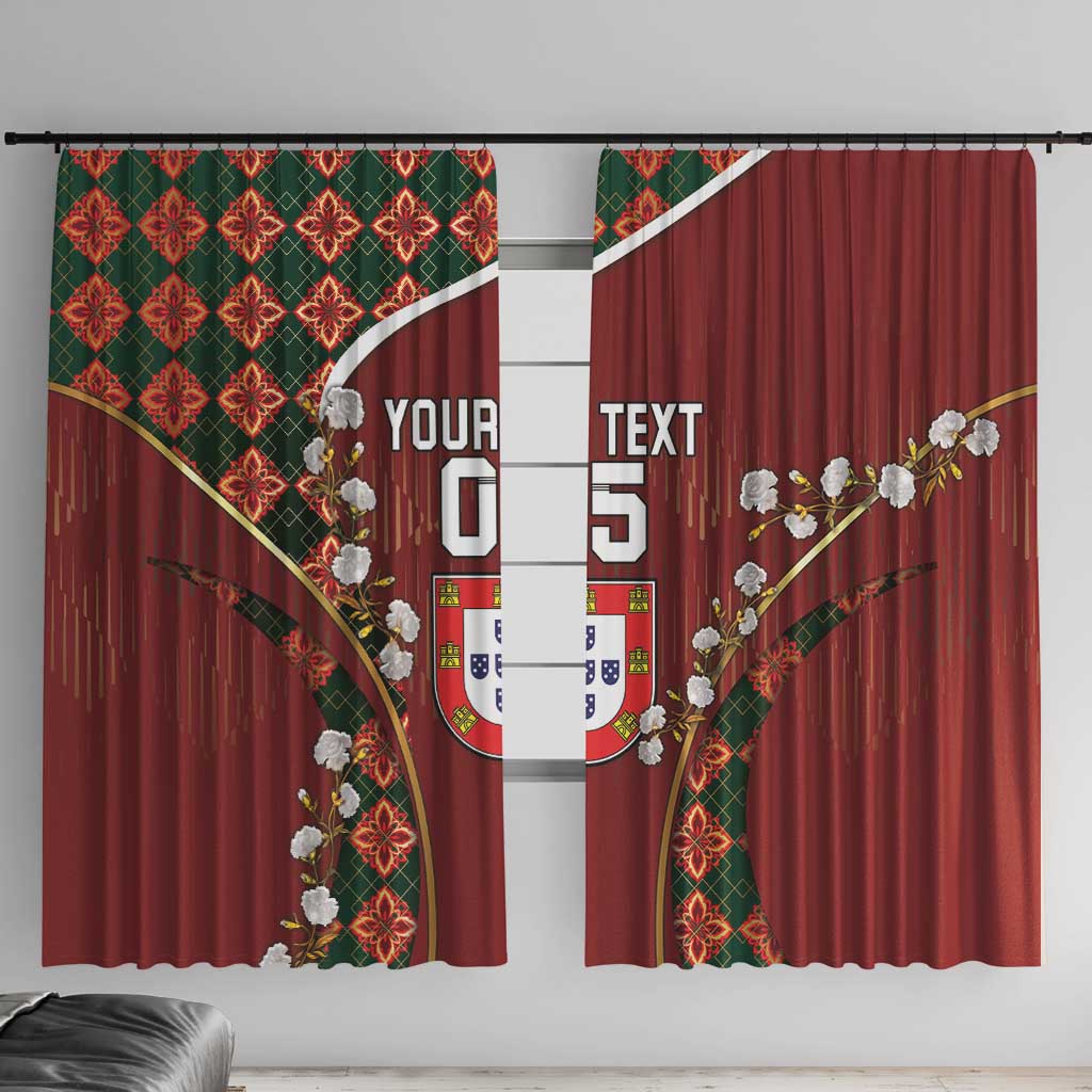 Custom Portugal Football Window Curtain Floral Gold Carnation Crest Pattern Gold Accents