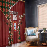 Custom Portugal Football Window Curtain Floral Gold Carnation Crest Pattern Gold Accents