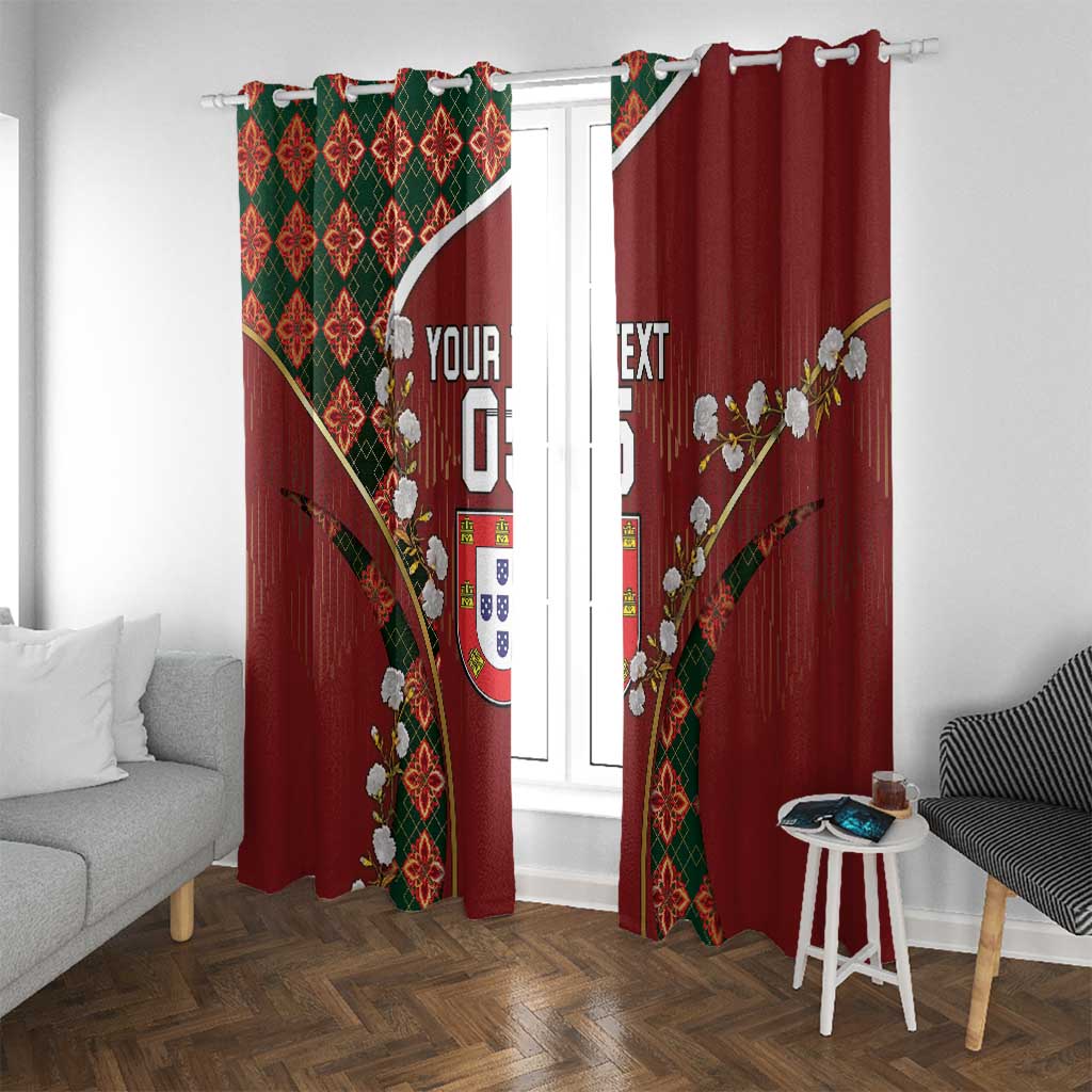 Custom Portugal Football Window Curtain Floral Gold Carnation Crest Pattern Gold Accents