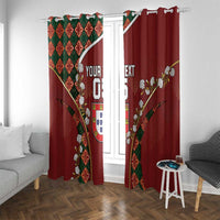 Custom Portugal Football Window Curtain Floral Gold Carnation Crest Pattern Gold Accents