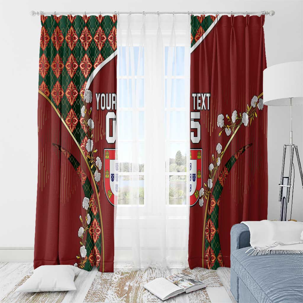 Custom Portugal Football Window Curtain Floral Gold Carnation Crest Pattern Gold Accents