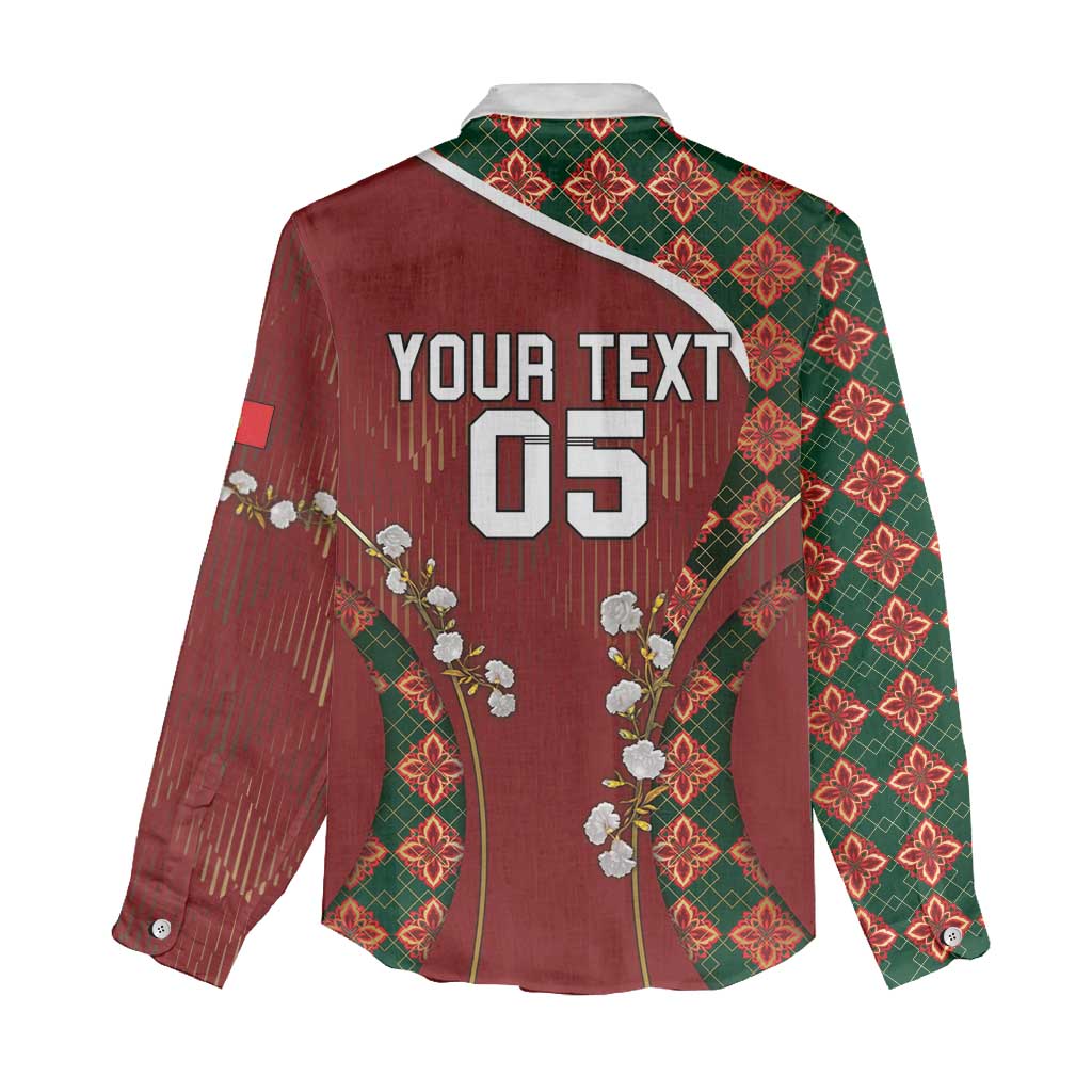 Custom Portugal Football Women Casual Shirt Floral Gold Carnation Crest Pattern Gold Accents
