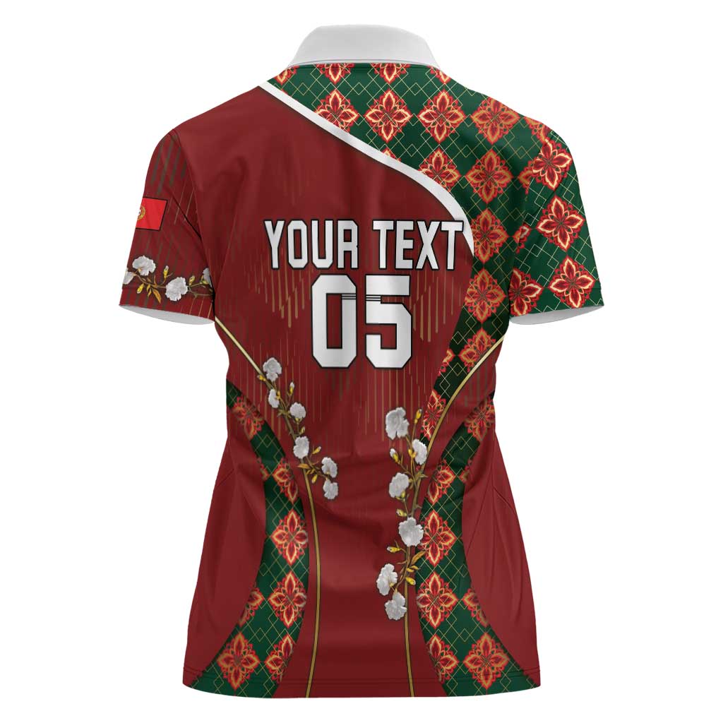Custom Portugal Football Women Polo Shirt Floral Gold Carnation Crest Pattern Gold Accents