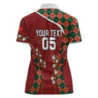 Custom Portugal Football Women Polo Shirt Floral Gold Carnation Crest Pattern Gold Accents