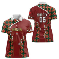 Custom Portugal Football Women Polo Shirt Floral Gold Carnation Crest Pattern Gold Accents