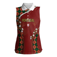 Custom Portugal Football Women Sleeveless Polo Shirt Floral Gold Carnation Crest Pattern Gold Accents