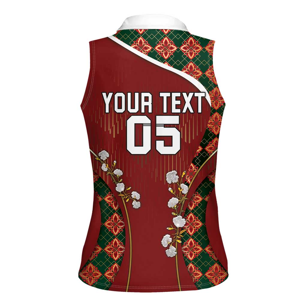 Custom Portugal Football Women Sleeveless Polo Shirt Floral Gold Carnation Crest Pattern Gold Accents