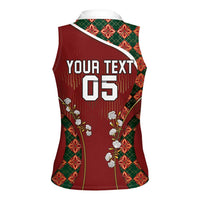 Custom Portugal Football Women Sleeveless Polo Shirt Floral Gold Carnation Crest Pattern Gold Accents