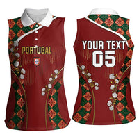 Custom Portugal Football Women Sleeveless Polo Shirt Floral Gold Carnation Crest Pattern Gold Accents