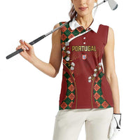 Custom Portugal Football Women Sleeveless Polo Shirt Floral Gold Carnation Crest Pattern Gold Accents