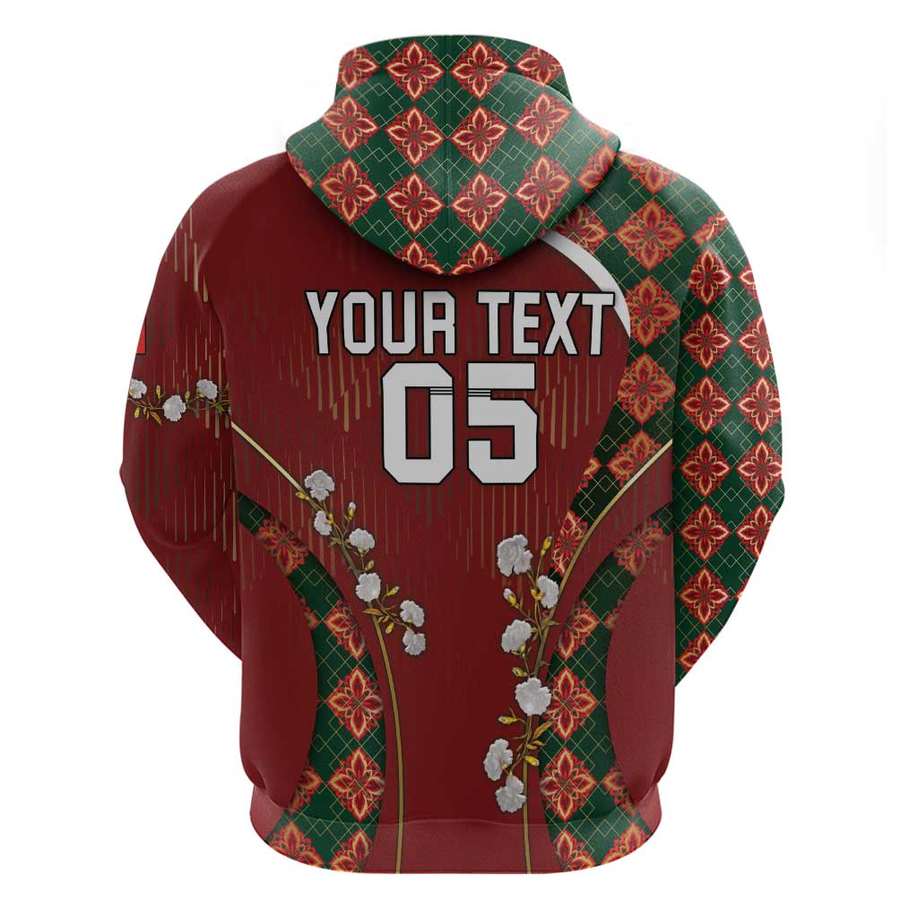 Custom Portugal Football Zip Hoodie Floral Gold Carnation Crest Pattern Gold Accents