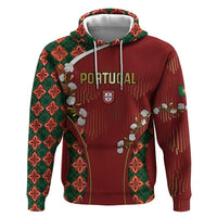 Custom Portugal Football Zip Hoodie Floral Gold Carnation Crest Pattern Gold Accents