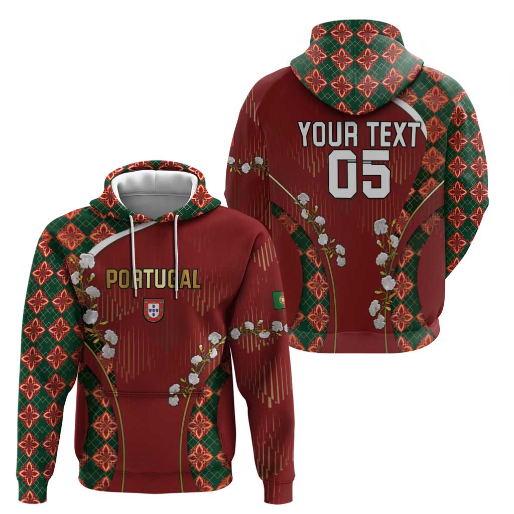 Custom Portugal Football Zip Hoodie Floral Gold Carnation Crest Pattern Gold Accents