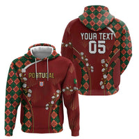 Custom Portugal Football Zip Hoodie Floral Gold Carnation Crest Pattern Gold Accents