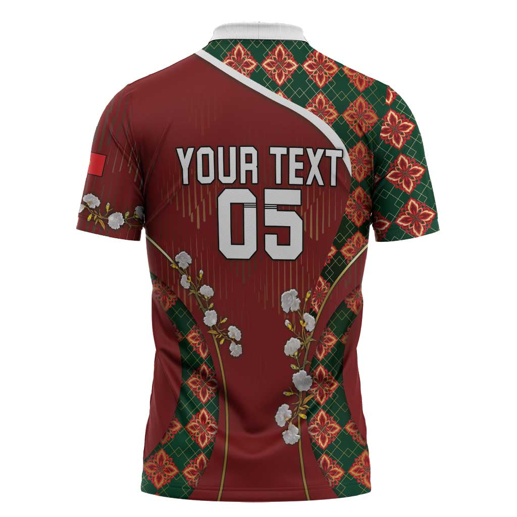 Custom Portugal Football Zipper Polo Shirt Floral Gold Carnation Crest Pattern Gold Accents