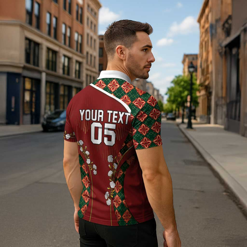 Custom Portugal Football Zipper Polo Shirt Floral Gold Carnation Crest Pattern Gold Accents
