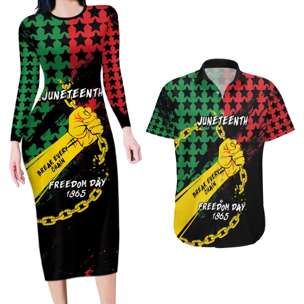 Personalized Juneteenth 1865 Couples Matching Long Sleeve Bodycon Dress and Hawaiian Shirt Break Every Chain