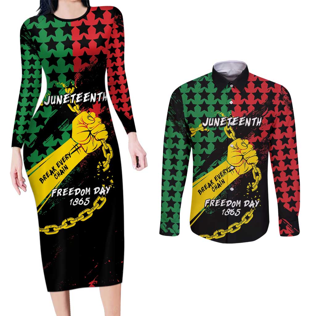 Personalized Juneteenth 1865 Couples Matching Long Sleeve Bodycon Dress and Long Sleeve Button Shirt Break Every Chain