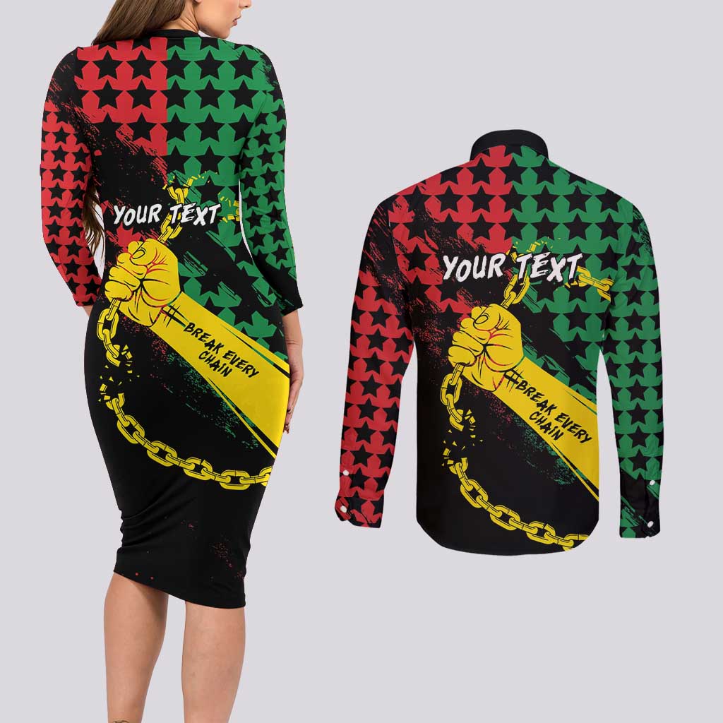Personalized Juneteenth 1865 Couples Matching Long Sleeve Bodycon Dress and Long Sleeve Button Shirt Break Every Chain