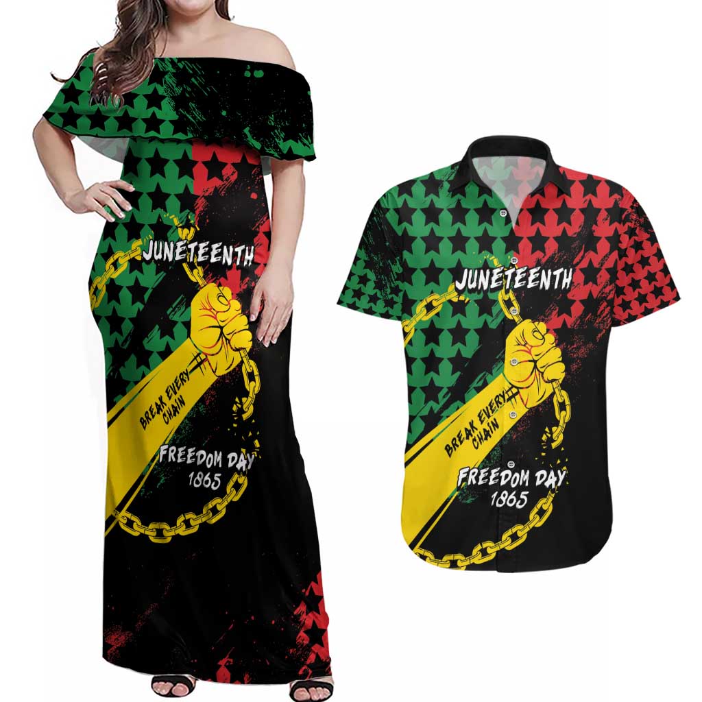 Personalized Juneteenth 1865 Couples Matching Off Shoulder Maxi Dress and Hawaiian Shirt Break Every Chain