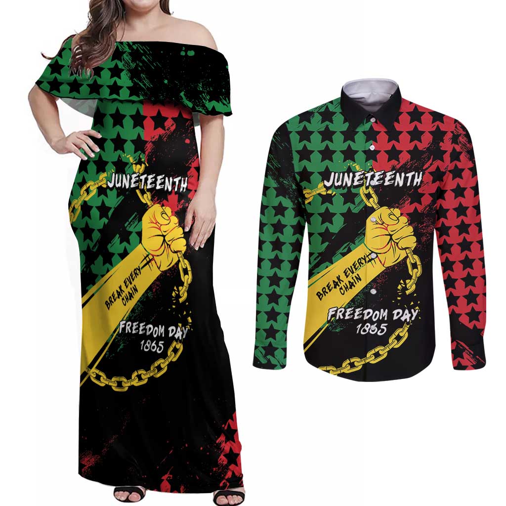 Personalized Juneteenth 1865 Couples Matching Off Shoulder Maxi Dress and Long Sleeve Button Shirt Break Every Chain