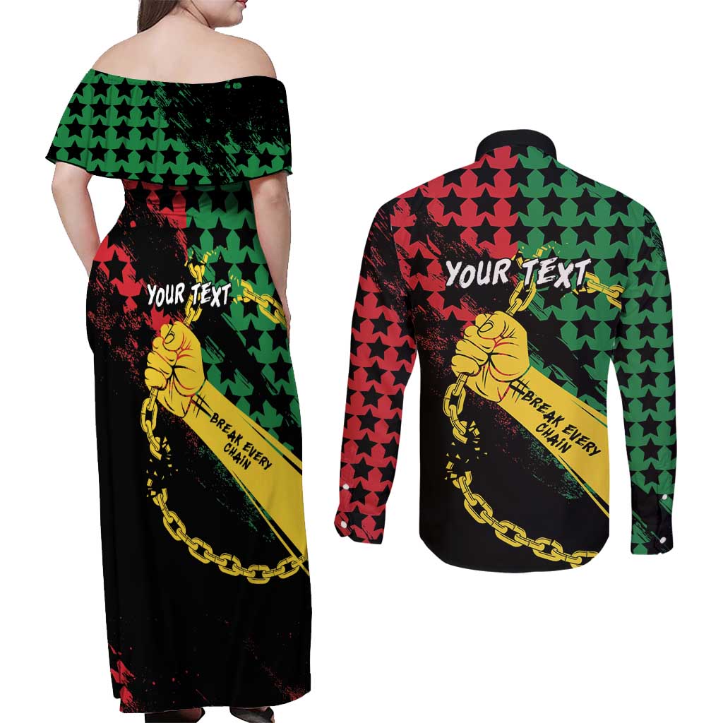 Personalized Juneteenth 1865 Couples Matching Off Shoulder Maxi Dress and Long Sleeve Button Shirt Break Every Chain