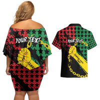 Personalized Juneteenth 1865 Couples Matching Off Shoulder Short Dress and Hawaiian Shirt Break Every Chain