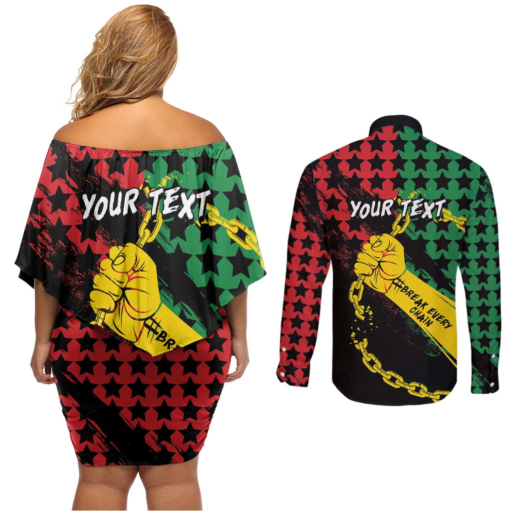 Personalized Juneteenth 1865 Couples Matching Off Shoulder Short Dress and Long Sleeve Button Shirt Break Every Chain
