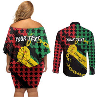 Personalized Juneteenth 1865 Couples Matching Off Shoulder Short Dress and Long Sleeve Button Shirt Break Every Chain