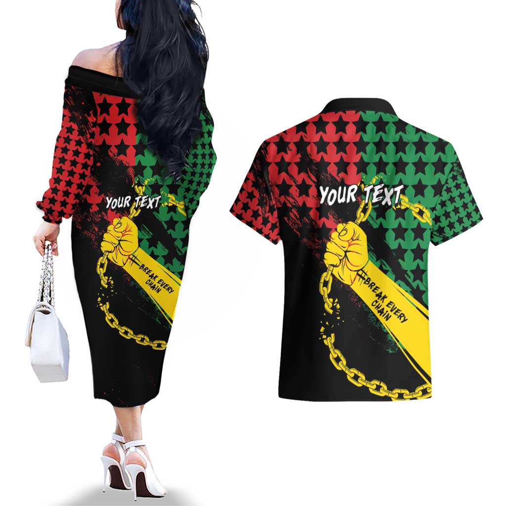 Personalized Juneteenth 1865 Couples Matching Off The Shoulder Long Sleeve Dress and Hawaiian Shirt Break Every Chain