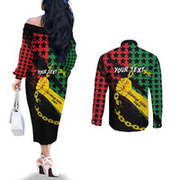 Personalized Juneteenth 1865 Couples Matching Off The Shoulder Long Sleeve Dress and Long Sleeve Button Shirt Break Every Chain