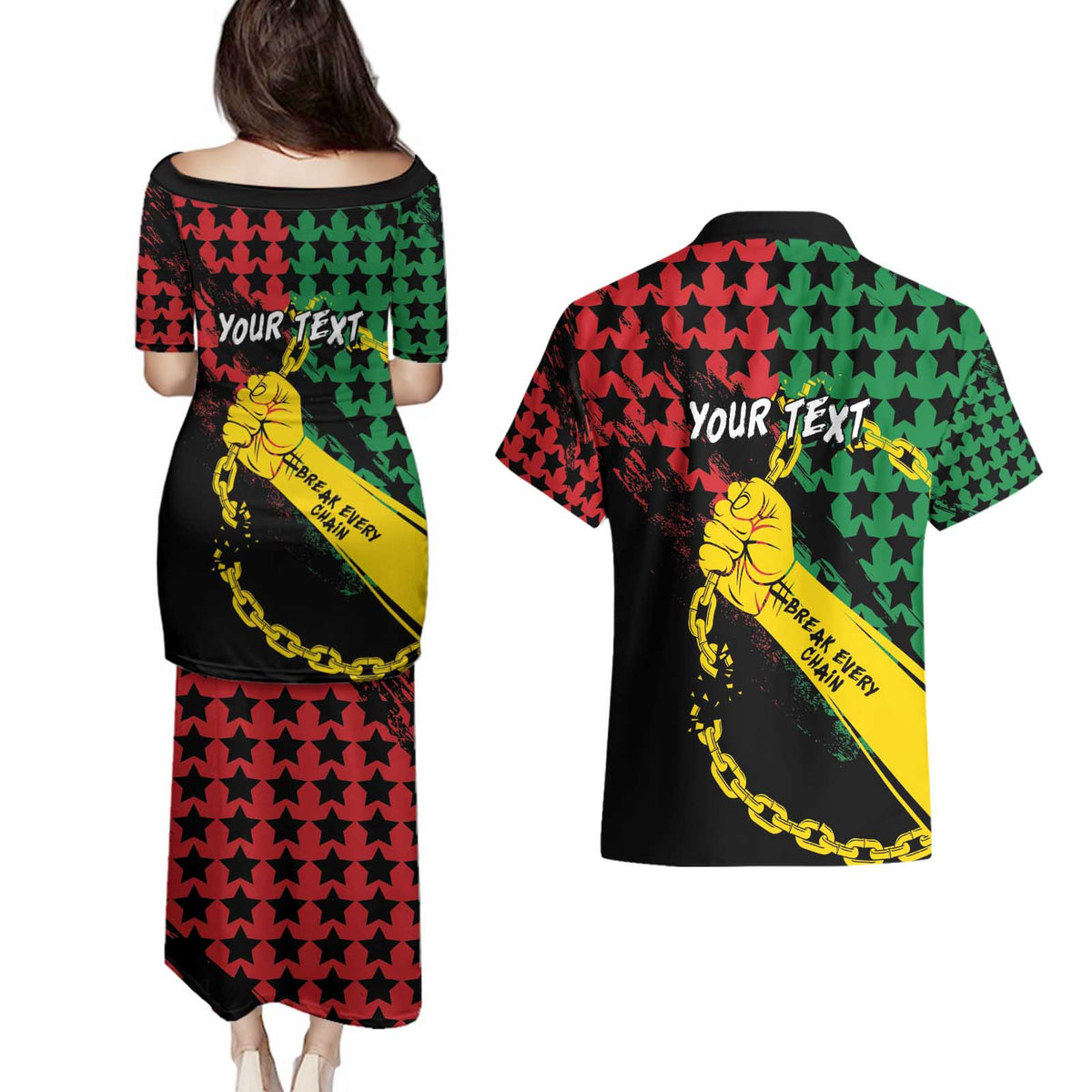 Personalized Juneteenth 1865 Couples Matching Puletasi and Hawaiian Shirt Break Every Chain
