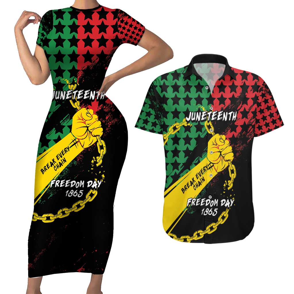 Personalized Juneteenth 1865 Couples Matching Short Sleeve Bodycon Dress and Hawaiian Shirt Break Every Chain
