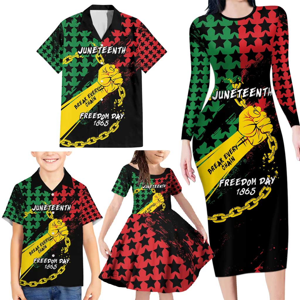 Personalized Juneteenth 1865 Family Matching Long Sleeve Bodycon Dress and Hawaiian Shirt Break Every Chain