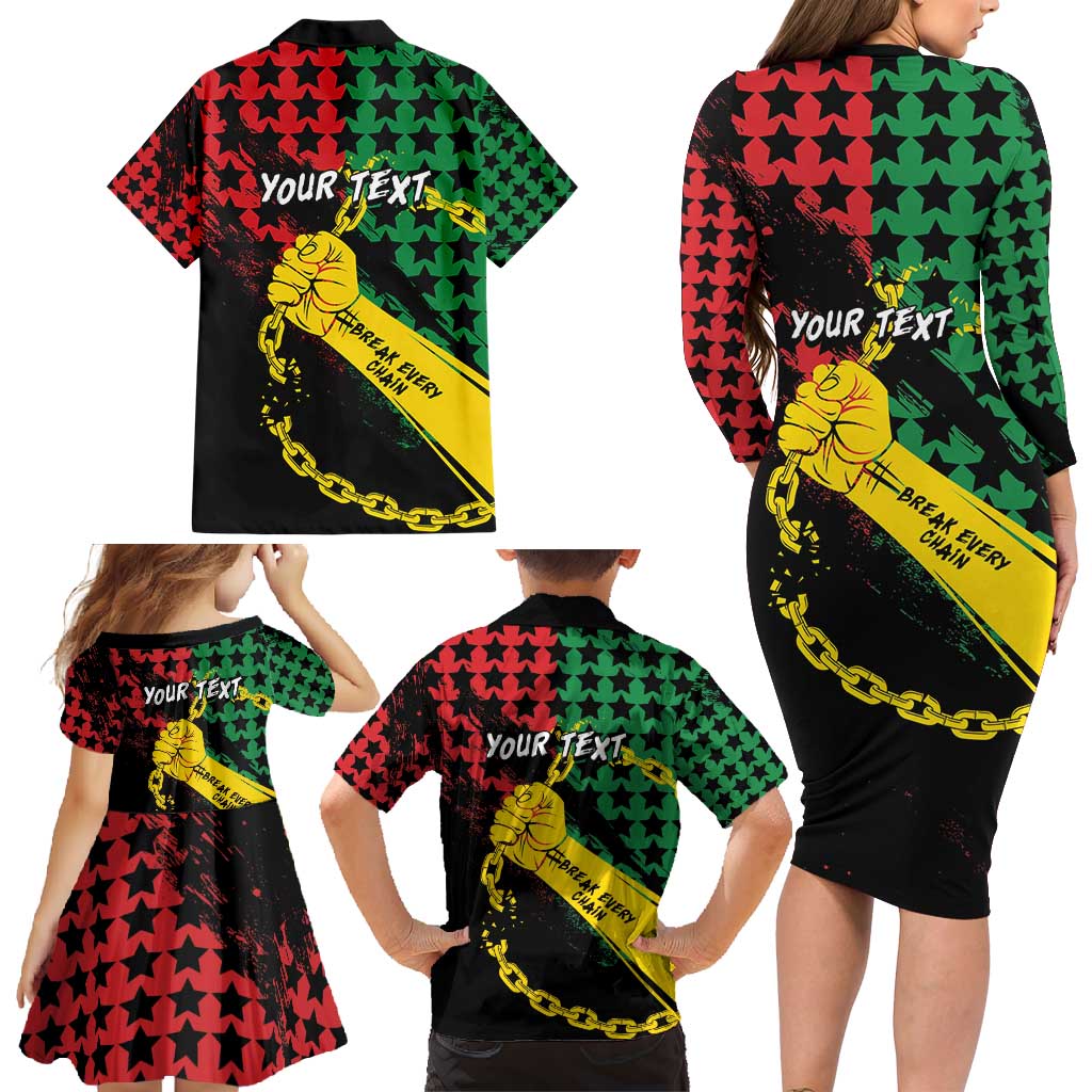 Personalized Juneteenth 1865 Family Matching Long Sleeve Bodycon Dress and Hawaiian Shirt Break Every Chain