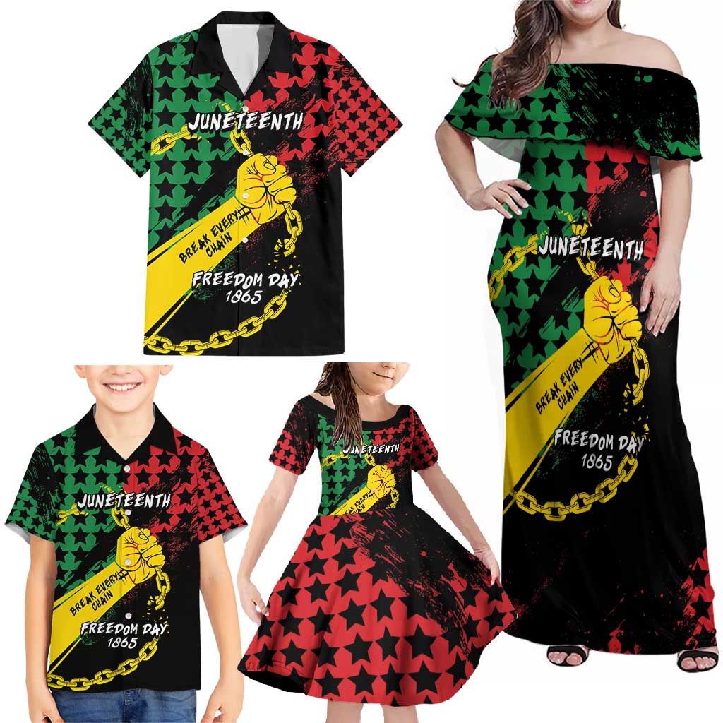 Personalized Juneteenth 1865 Family Matching Off Shoulder Maxi Dress and Hawaiian Shirt Break Every Chain