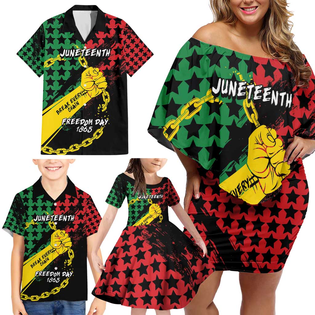 Personalized Juneteenth 1865 Family Matching Off Shoulder Short Dress and Hawaiian Shirt Break Every Chain