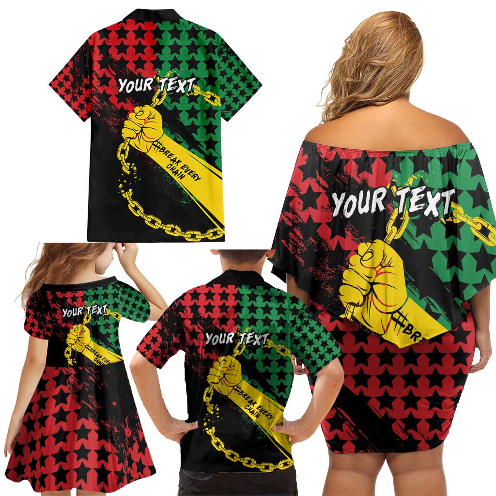Personalized Juneteenth 1865 Family Matching Off Shoulder Short Dress and Hawaiian Shirt Break Every Chain