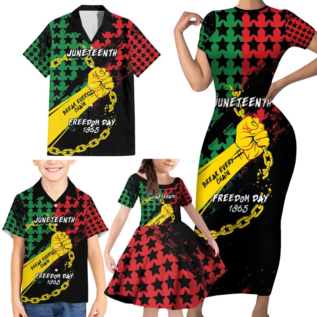 Personalized Juneteenth 1865 Family Matching Short Sleeve Bodycon Dress and Hawaiian Shirt Break Every Chain