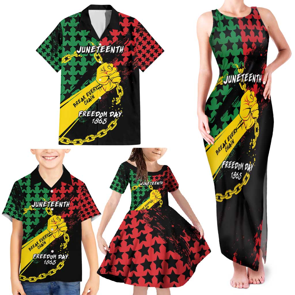 Personalized Juneteenth 1865 Family Matching Tank Maxi Dress and Hawaiian Shirt Break Every Chain