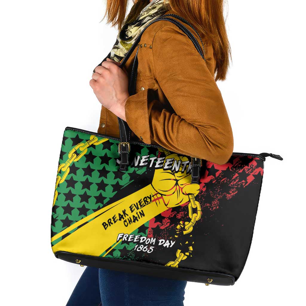 Juneteenth 1865 Leather Tote Bag Break Every Chain