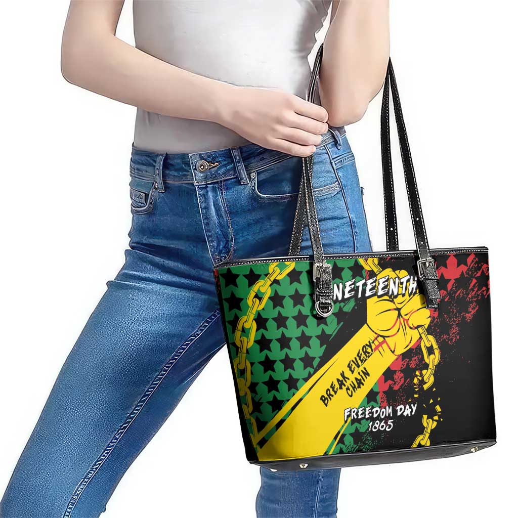 Juneteenth 1865 Leather Tote Bag Break Every Chain