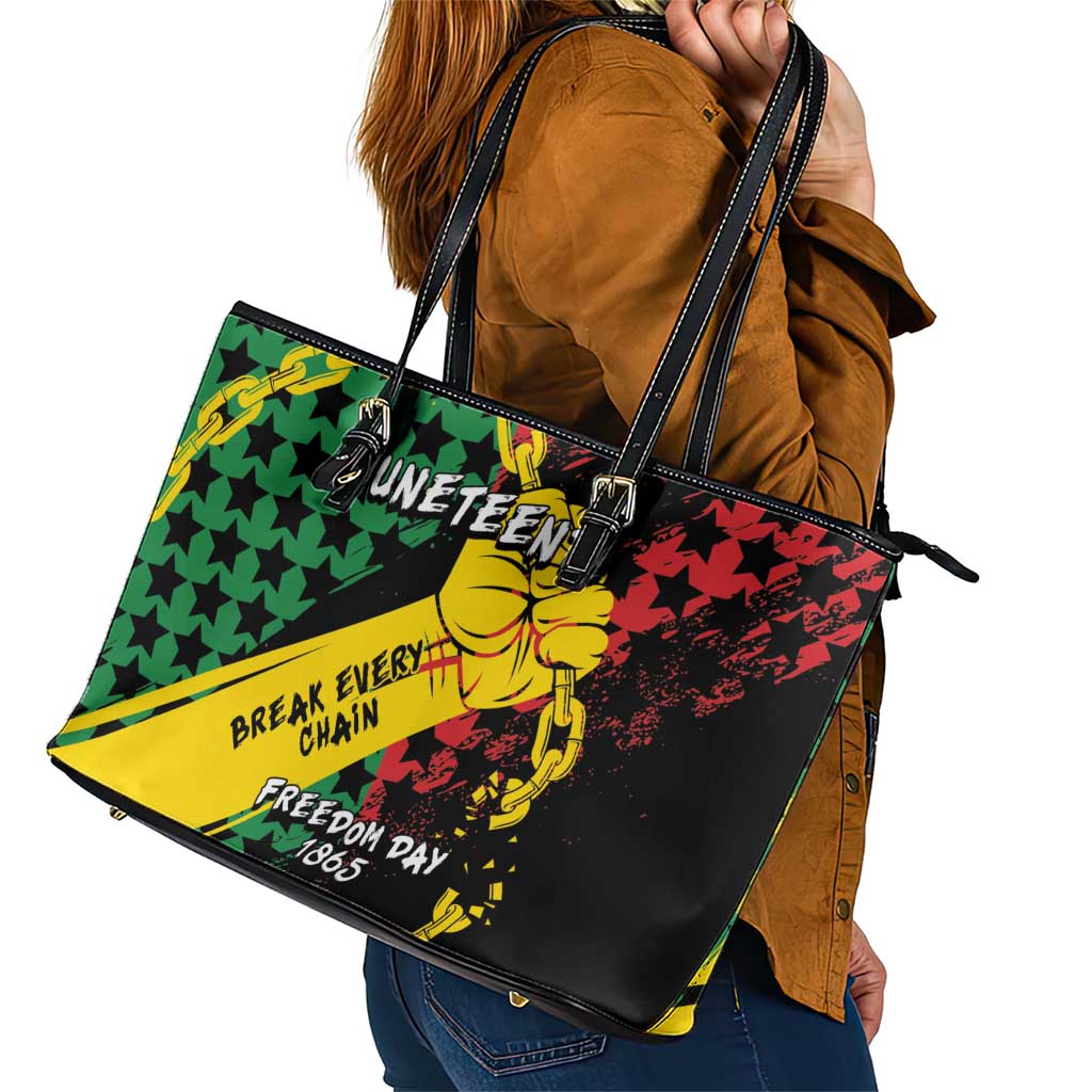 Juneteenth 1865 Leather Tote Bag Break Every Chain