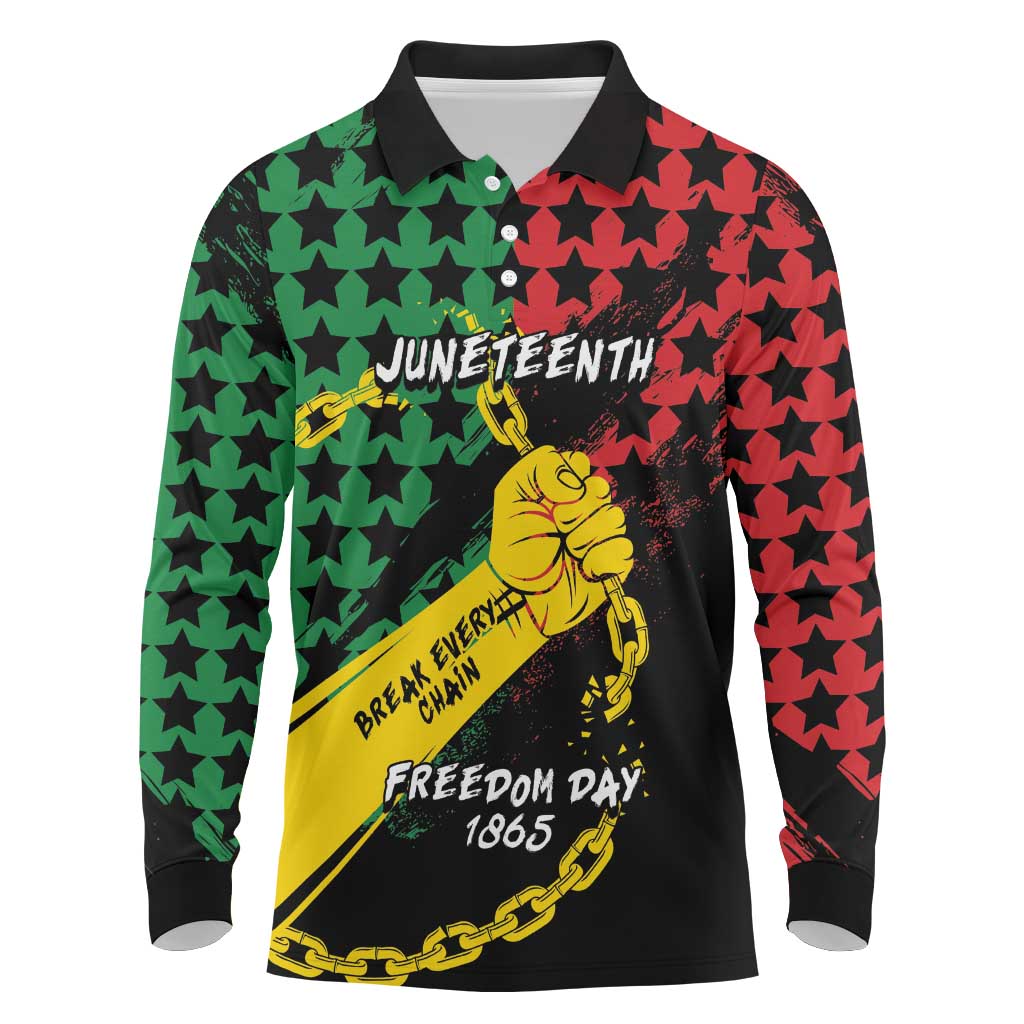 Personalized Juneteenth 1865 Long Sleeve Polo Shirt Break Every Chain