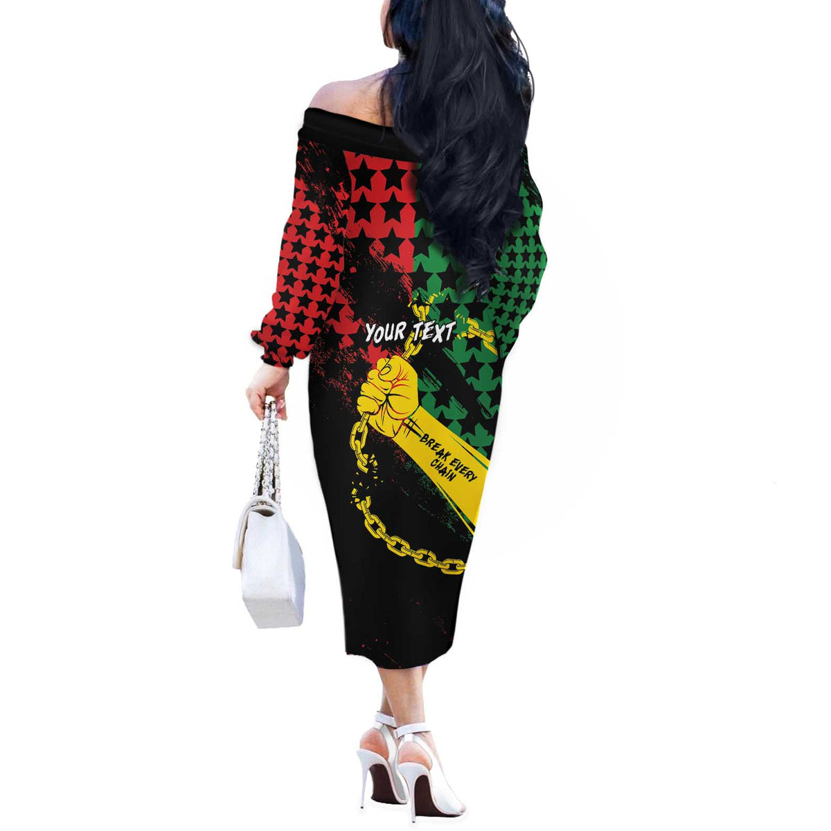 Personalized Juneteenth 1865 Off The Shoulder Long Sleeve Dress Break Every Chain