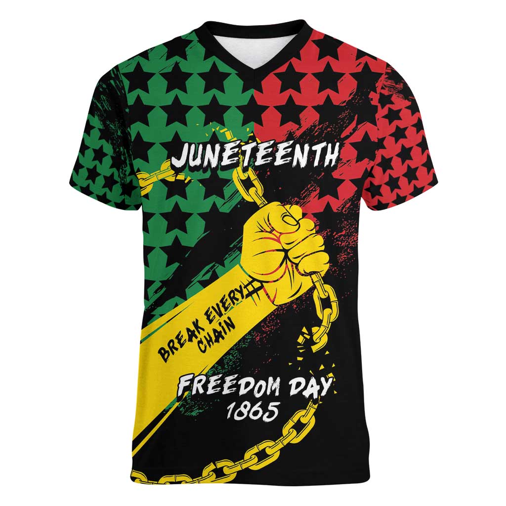 Personalized Juneteenth 1865 Women V-Neck T-Shirt Break Every Chain