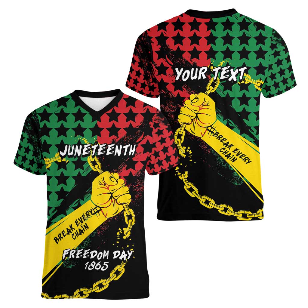 Personalized Juneteenth 1865 Women V-Neck T-Shirt Break Every Chain