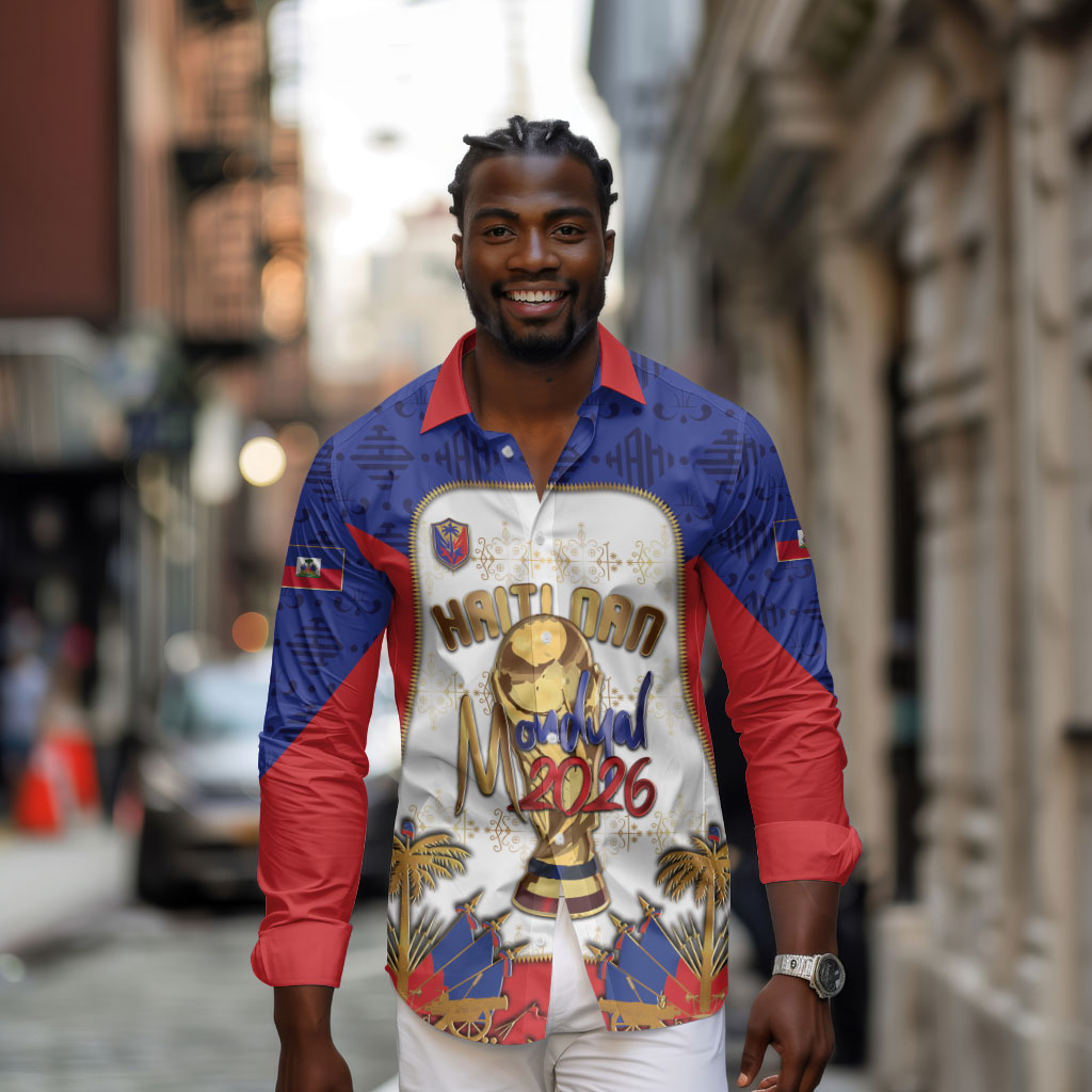 Custom Haiti Nan Mondyal 2026 Long Sleeve Button Shirt Road To Glory